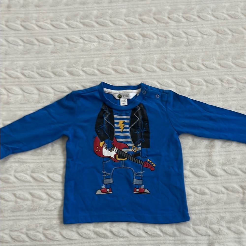 Blue Kids Shirt with Guitar Print